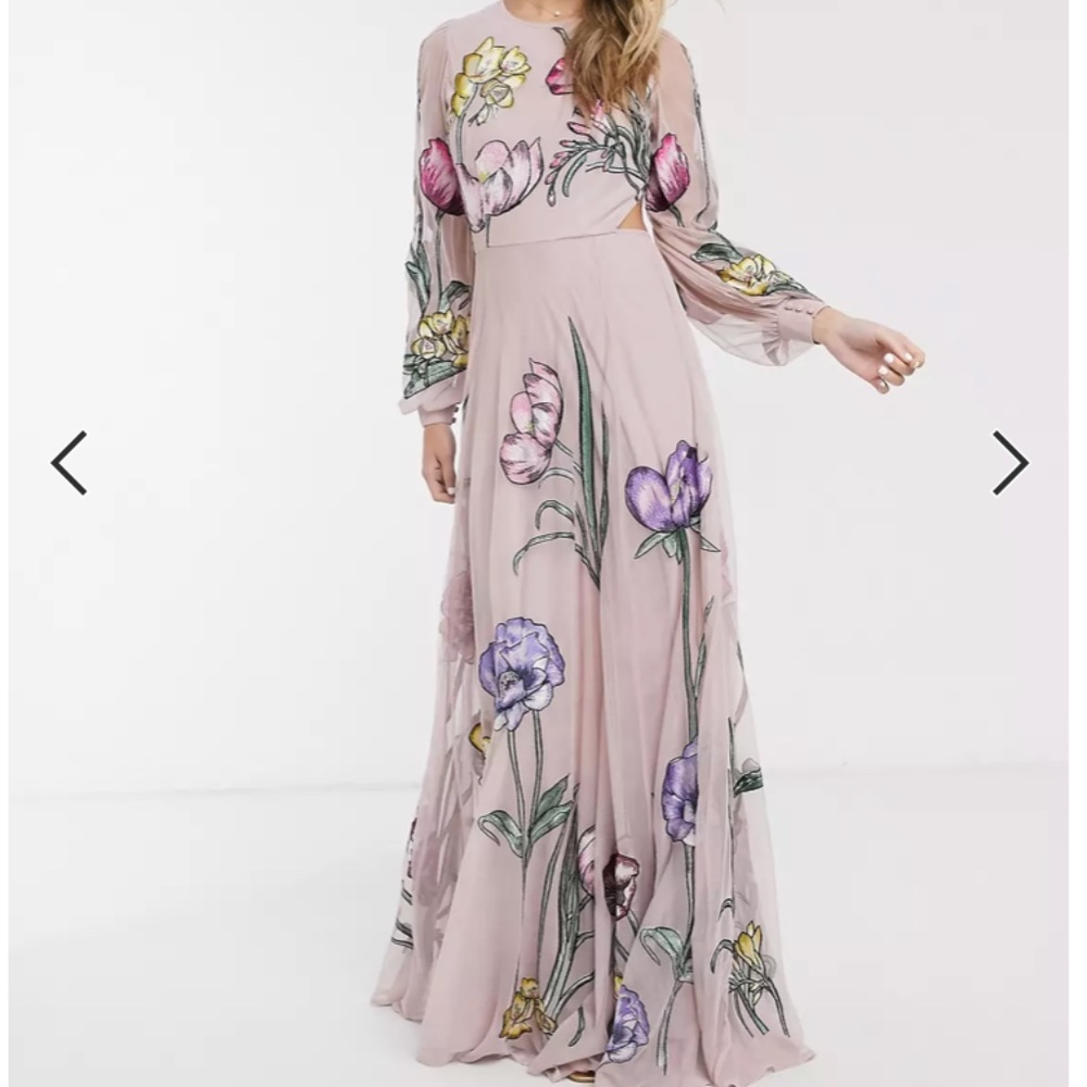 ASOS EDITION maxi dress with cut out back and oversized floral embroidery